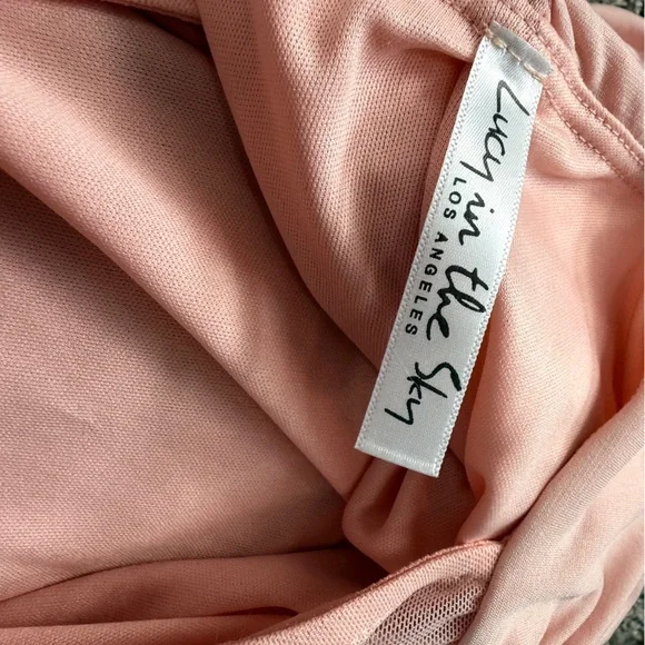 Lucy in the Sky Marsha Rhinestone Blush Pink Ruched Bodycon Mini Dress - Picture 8 of 8